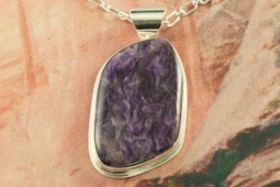 Day 8 Deal - 2 3/8" long Genuine Charoite Sterling Silver Pendant